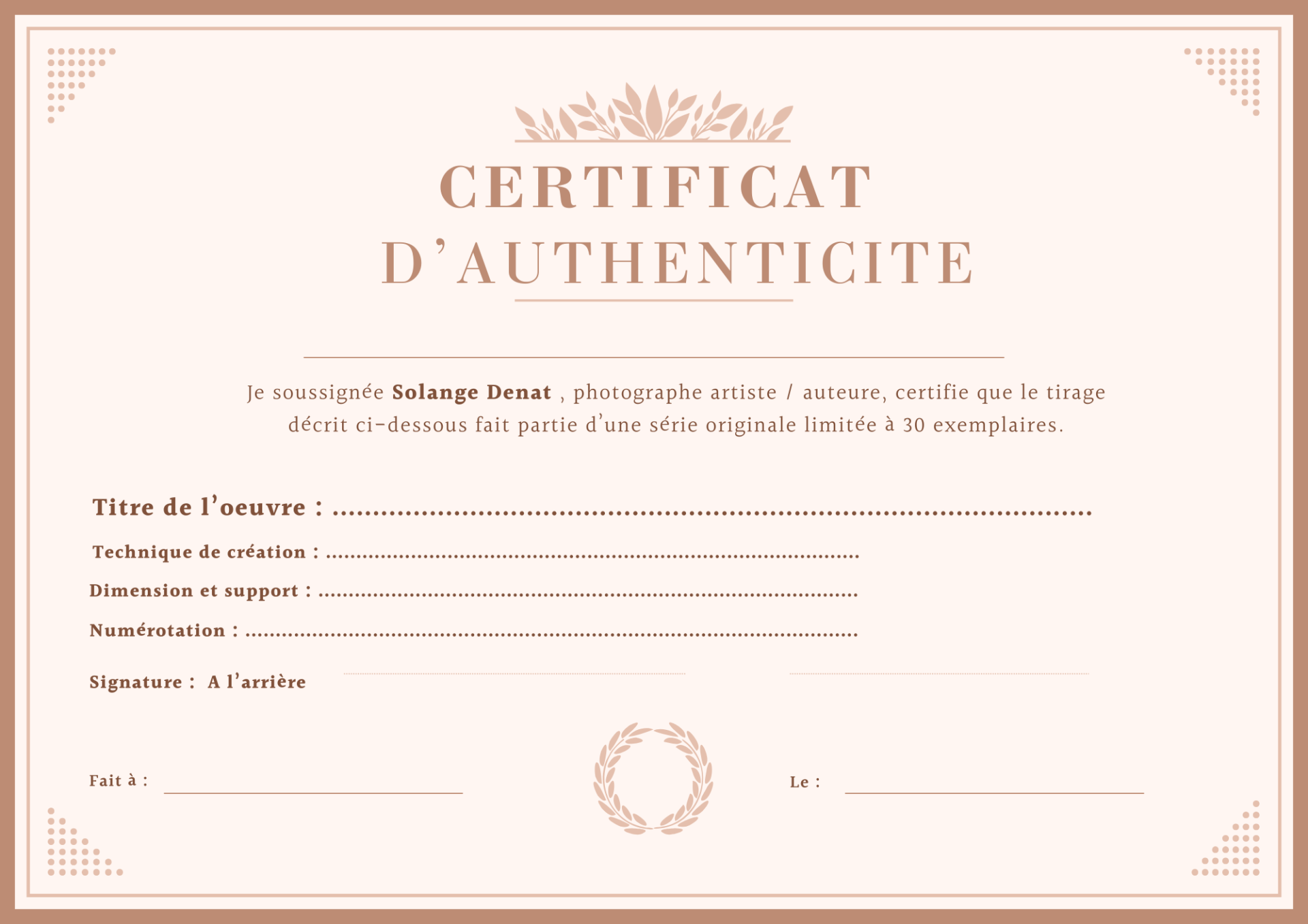Certificat d'authenticité